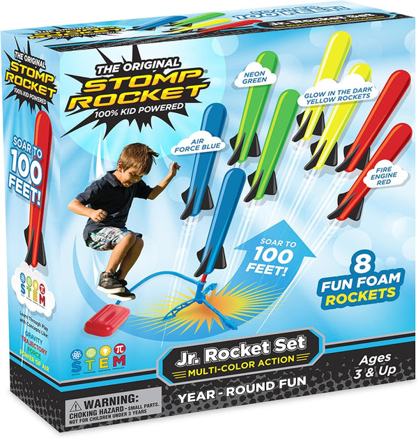 Jr Multi-Color Rocket Launcher for Kids, 8 Rockets - Fun Outdoor Kids Gifts for Boys & Girls - STEM Toy Foam Blaster Set Soars up to 100 Feet - Ages 3 & Up