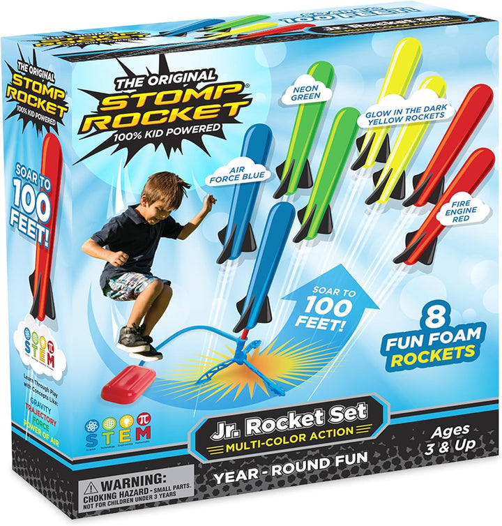 Jr Multi-Color Rocket Launcher for Kids, 8 Rockets - Fun Outdoor Kids Gifts for Boys & Girls - STEM Toy Foam Blaster Set Soars up to 100 Feet - Ages 3 & Up