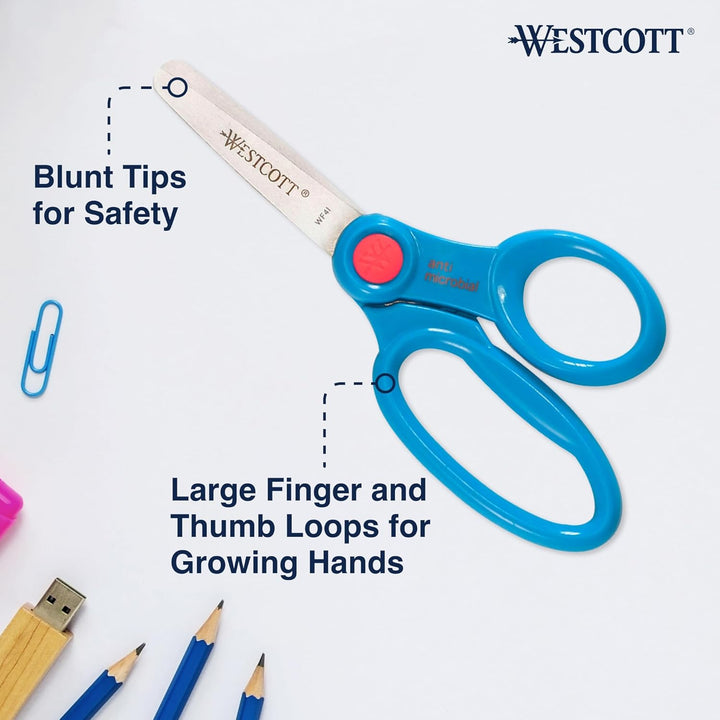 14871 Right- and Left-Handed Scissors, Kids' Scissors, Ages 4-8, 5-Inch Blunt Tip, Assorted, 12 Pack