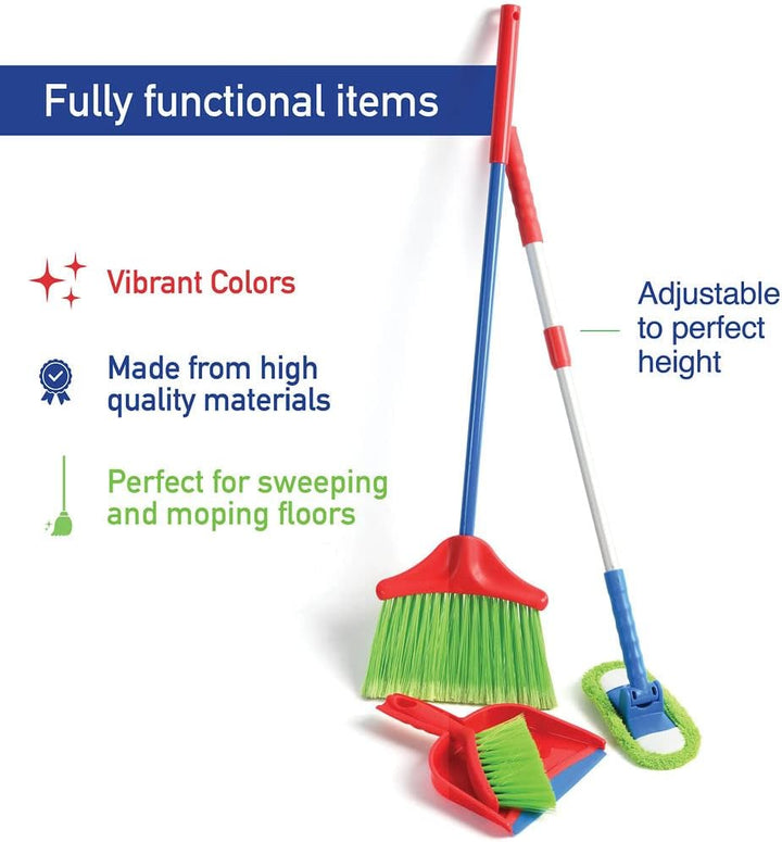 Kids Cleaning Set 4 Piece - Toy Cleaning Set Includes Broom, Mop, Brush, Dust Pan - Toy Kitchen Toddler Set Is a Great Toy Gift for Boys & Girls