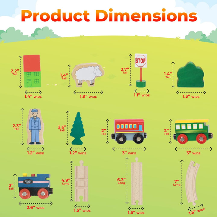 Wooden Train Set 35 Piece All in One Wooden Toy Train Tracks Set with Magnetic Trains and Railway Accessories, Comes in a Clear Container, Compatible with All Major Brands