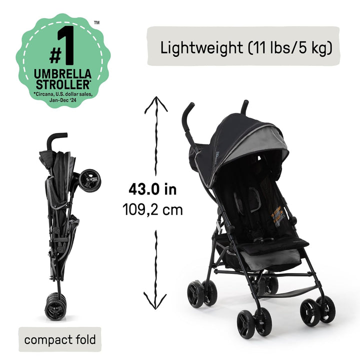 3D Mini Convenience Stroller – Lightweight Stroller with Compact Fold, Multi-Position Recline, Canopy with Pop Out Sun Visor and More – Umbrella Stroller for Travel and More, Gray