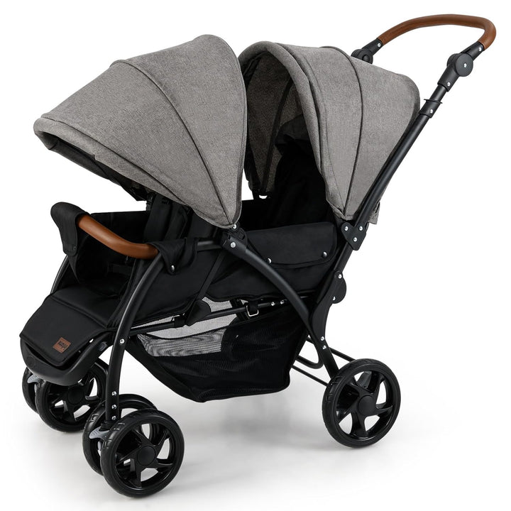 Double Stroller, Foldable Baby Tandem Stroller with Djustable Backrest Canopy Footrest, 5-Point Harness, Storage Basket, Convertible Compact Twin Stroller for Infants and Toddlers