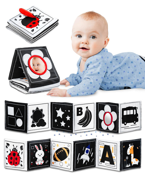 High Contrast Baby Toys for Newborn, Tummy Time Mirror Black and White Toys for 0-6 Months, Visual Sensory for Infant 0-3-6 Months, Newborn Baby Registry Essential Stuffers