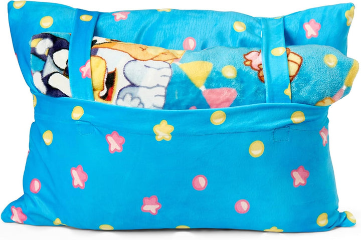 Bluey Party Pups Silk Touch Throw Blanket 50 X 60 Inches with Bluey Plush Pocket Pillow 14 X 20 Inches - Comfy & Cozy Bluey Blanket & Pillow Set for Boys and Girls