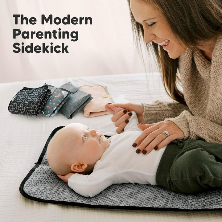 Portable Diaper Changing Pad, Easy Wipe Clean - Foldable Waterproof Baby Changing Mat for Diaper Bag, Compact, Lightweight, 25X13 Baby Changer Travel Essential, Machine Washable (Black Geo)