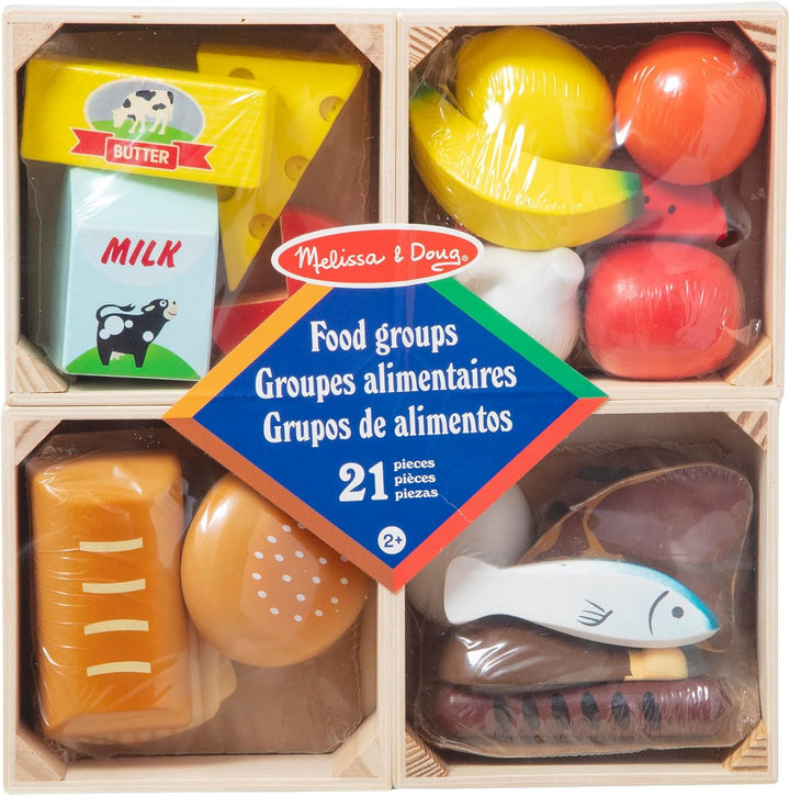 Food Groups - 21 Hand-Painted Wooden Pieces and 4 Crates