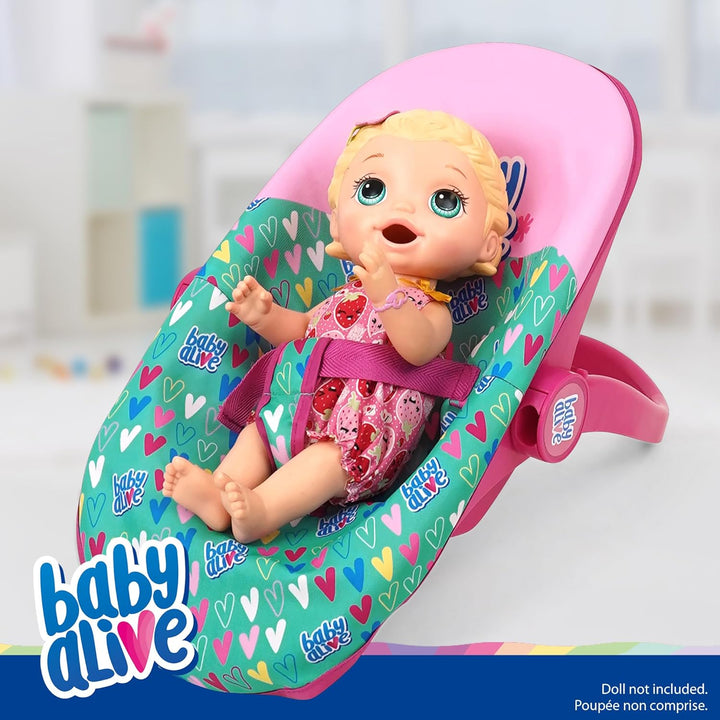 : Deluxe Doll Car Seat - Green, Pink, Hearts - Accessory for Dolls up to 18", Portable, Transform to Lounge Seat, Canopy, Kids Toy Ages 3+
