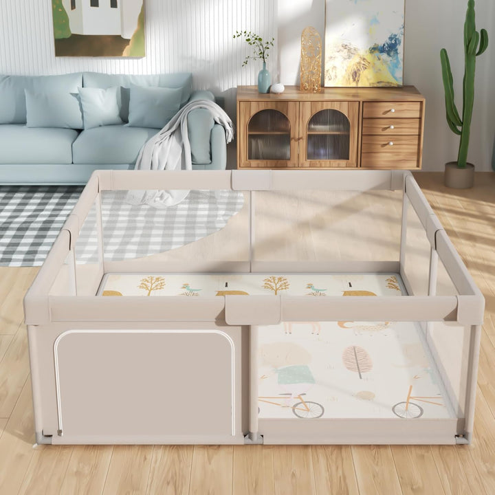 Baby Playpen with Mat, 59X59 Inches Extra Large Playpen for Babies and Toddlers, Indoor & Outdoor Activity Center, Safety Baby Fence