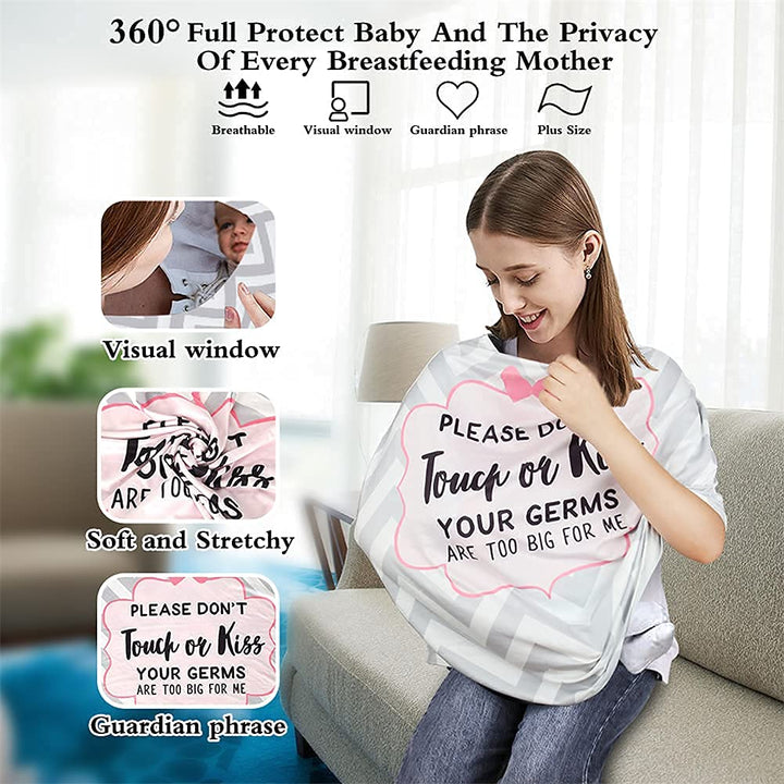 No Touch Sign Car Seat Cover for Babies, Mom Nursing Covers Breastfeeding Scarf, Multi Use Infant Carseat Canopy for Newborn Carrier/Stroller/Shopping Cart, Baby Shower Gifts for Boy Girl