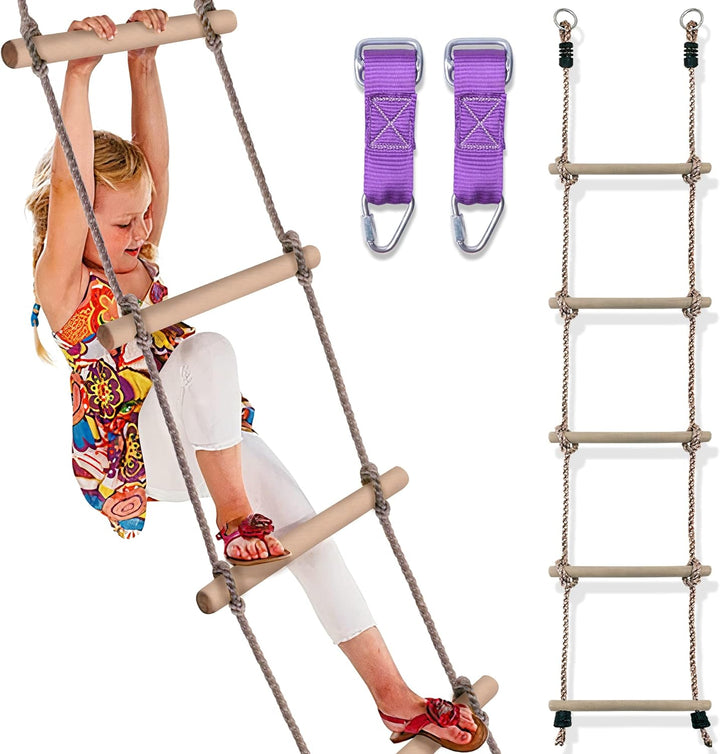 Wooden Rope Ladder for Kids - Playset Ladder for Ninja Warrior Obstacle Course Accessories | Treehouse Swing Set Bunk Bed | Playground Ninja Obstacles