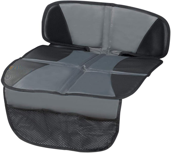 Car Seat Protector - Seat Protection Mat - Thick Padding - Durable, Waterproof Fabric, Leather Reinforced Corners & 3 Pockets for Handy Storage Black