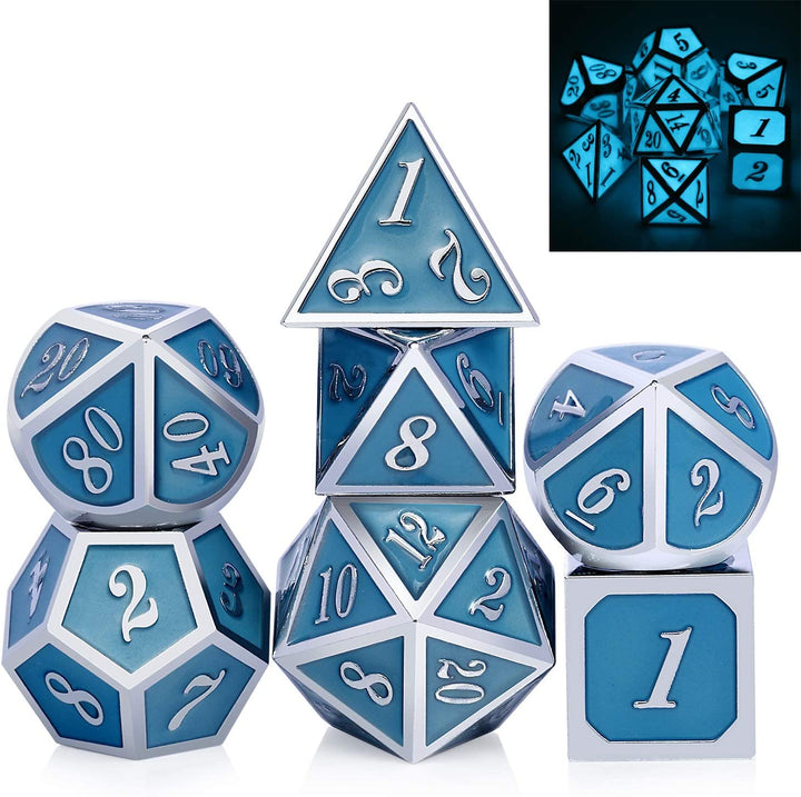 Metal Dice Set D&D, 7 Die Metallic Polyhedral Dice Set with Gift Metal Box and Gold Number for DND Dungeons and Dragons Role Playing Games (Black and Gold)