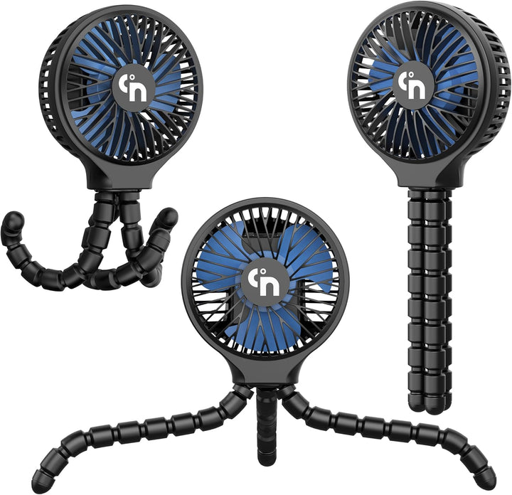Portable Stroller Fan, USB or Rechargeable Battery Operated with 3 Speeds and 360°Rotate, Cooling Clip on for Baby Crib Travel Car Seat Black