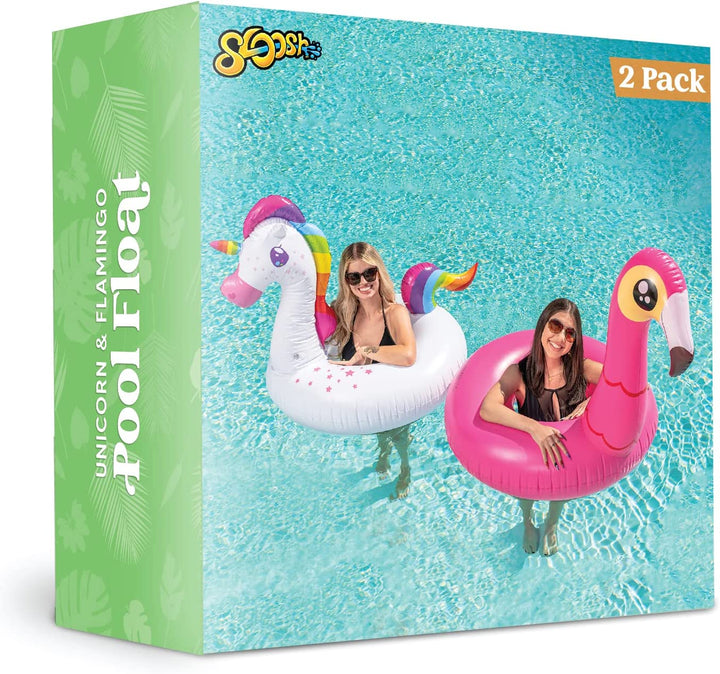 2-Pack Flamingo Unicorn Pool Float - Fun Floaties Inflatable Swimming Pool Tubes Toys Party Decorations, Summer Vacation Lake Beach Floaty Swim Rings Raft Lounger for Adults & Kids