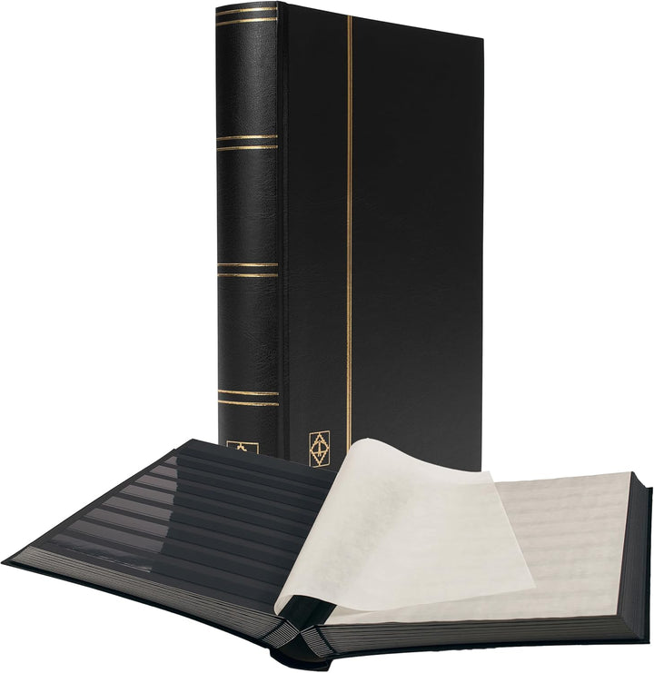 – “BASIC” Hard Cover Stockbook for Stamps – 16 Black Cardstock 9”X12” (A4) Pages with Clear Strips - Black