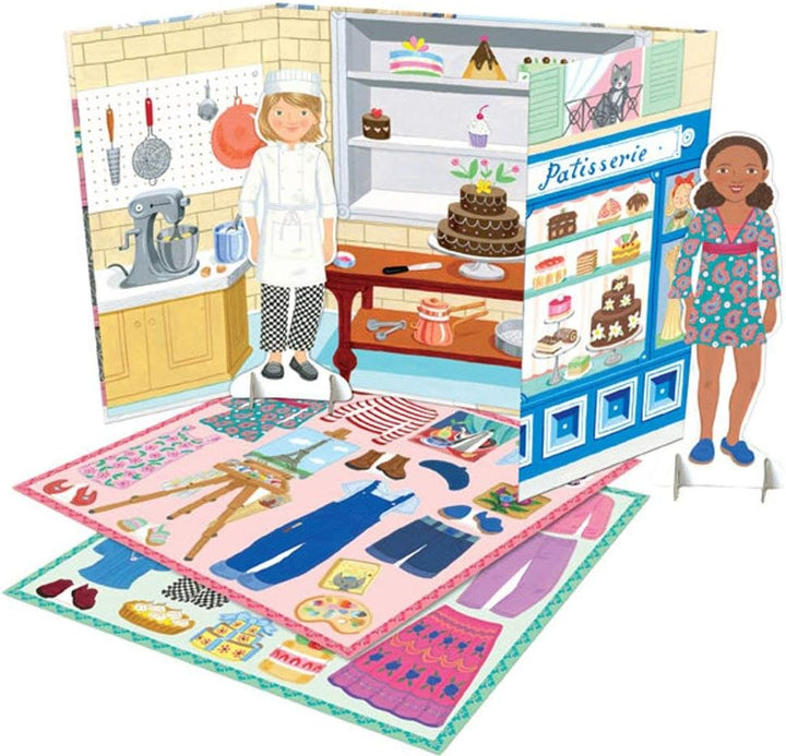 : Baker and Painter Paper Dolls Reusable Set, Allows for Creativity and Imagination, Heavy Duty Board, for Ages 5 and Up, Comes with a 2 Sided-Stand up Scene