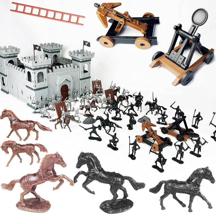 DIY Castle Fort Building the Medieval Times Middle Ages Military Model Kit Set and Figures Soldier Knight Simulated Siege War of Attack (Type C)