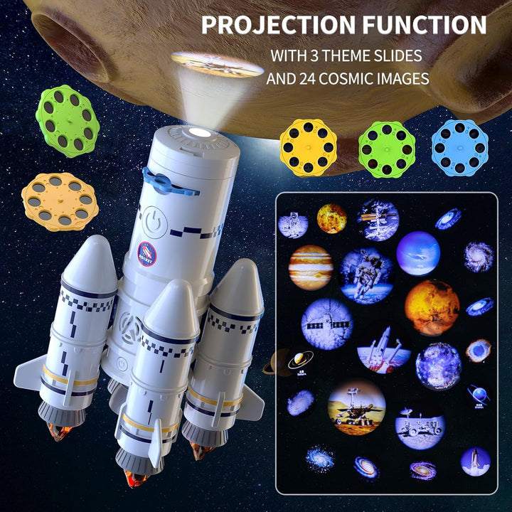 Rocket Launcher Space Shuttle Toys for Kids Boys Age 3 4 5 6 7 8 9 Years Old, 2-In-1 STEM Building Aerospace Toys with Rocket Launcher for Indoor Outdoor, Spaceship Toys Birthday Gift for Boys Girls