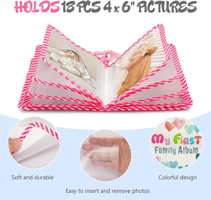 Baby Photo Album 4X6 Inch, 18 Photos My First Family Album Book with Soft Cloth Cover & Hook for Newborn/Toddlers/Kids/Baby Shower Memory Birthday Gifts, Raining Hearts