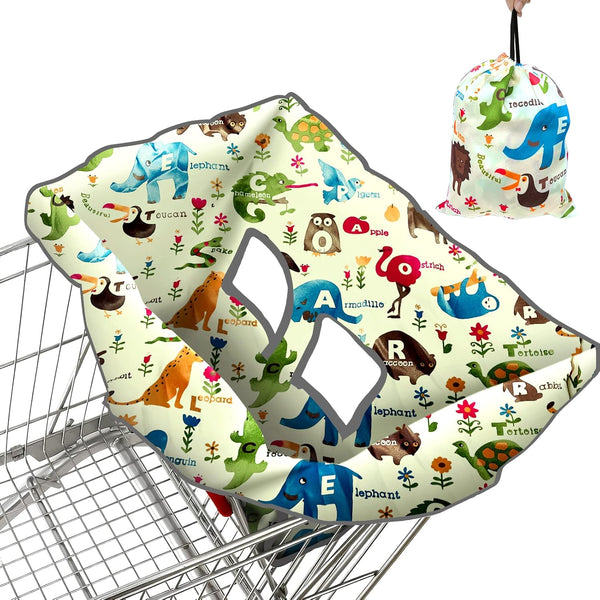 Shopping Cart Cover for Baby, High Chair Cover, Cart Cover for Babies, Kids& Toddlers, Portable 2-In-1 Design, Includes Free Carry Bag for Market and Resturant Use(Cute Zoo)
