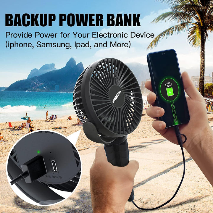 Portable Stroller Fan, Use as Power Bank, 65H 12000Mah Battery Operated Fan Flexible Tripod Baby Car Seat Fans with Timming, Personal Mini Handheld/Desk/Small Clip on Fans for Stroller