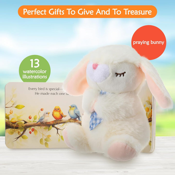Baptism Gifts for Boys and Newborn Baby, 7" Praying Bunny Plush Toy and Bedtime Blessing Book in Keepsake Gift Box, Christening Gifts Set, Ideal Easter Gifts for Kids
