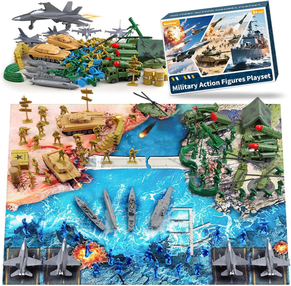 Army Men Action Figures, Army Toys for Boys Age 4-7 6-8 8-12, Toy Soldiers Playset Including Military Action Figures, Battle Mat & Weapon Gear Accessories, Green Army Guys Toys for Kids