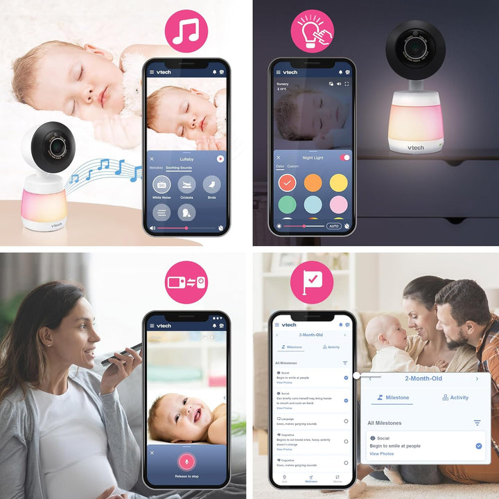Smart Wifi Baby Monitor, 2K CMOS Sensor Camera, 5.5-Inch HD IPS Screen, Clear Infrared Night Vision, Pan-Tilt, 24X Zoom, 2-Way Talk, Multi-Color Night Light, Soothing, Free App: Smart HD Plus