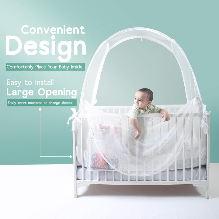 Baby Crib Tent to Keep Baby from Climbing Out – Breathable Cotton Mesh – Locking Zippers – Pop-Up Crib Canopy Net – Safe Anti-Climb Crib Cover –  Crib Tent – Fits Standard 52” Cribs