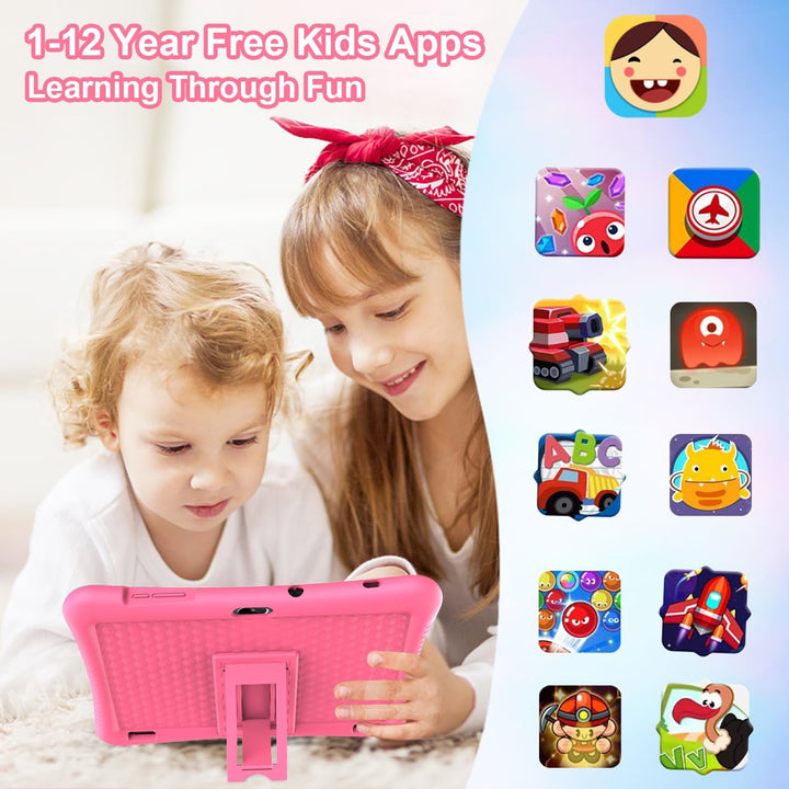 Kids Tablet 10 Inch Android 13 with Shockproof Case, Quad-Core 32GB, 128GB Expandable, Parental Control, Pre-Installed Apps, 6000Mah Battery, Gifts for 3-12 Year Olds