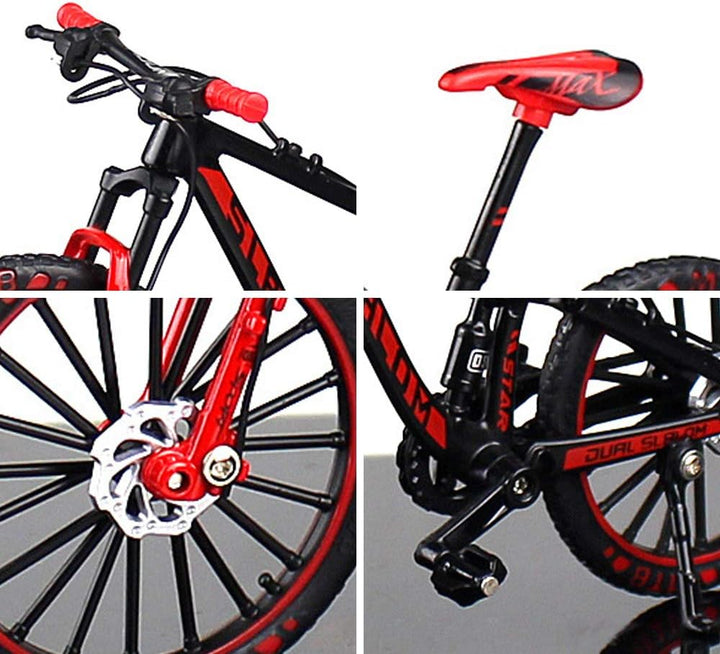 Alloy Mini Downhill Mountain Bike Toy, Die-Cast BMX Finger Bike Model for Collections (Black/Red)