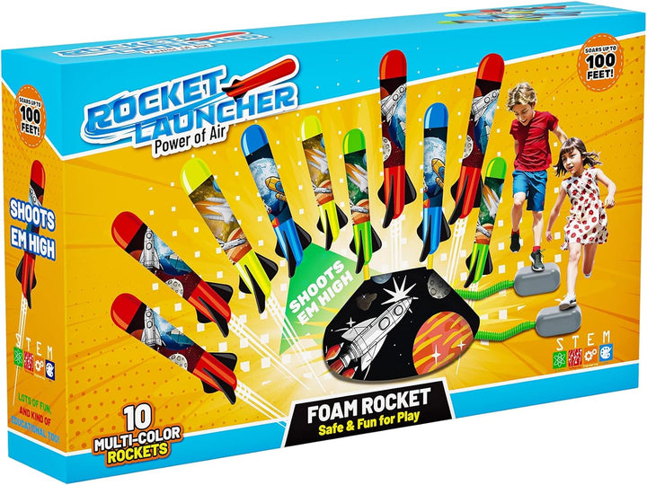 Toys Rocket Launcher for Kids - Launch up to 100 Ft, 8 Multi-Color Foam Rockets & Adjustable Launch Stand, Kids Outdoor Toys, Birthday Toys for Kids Boys Girls Age 3+ Years Old