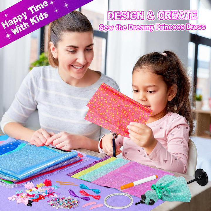 800+Pcs Fashion Designer Kit for Girls, Sewing Kit with 4 Mannequins, DIY Arts and Crafts Kit for Kids, Doll Clothes Making Kit, Girl Toys for Age 6 7 8 9 10 11 12 Year Old Gifts