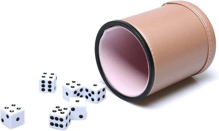 Felt Lined PU Leather Dice Cup Set with 6 Dot Dices (Black, Pack of 1)