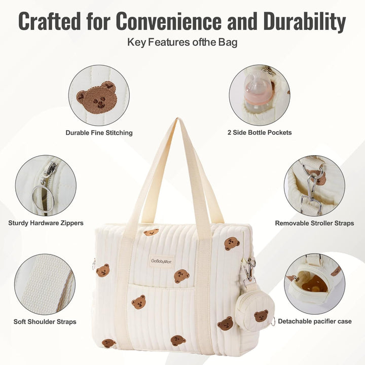 Large Diaper Bag Tote, Maternity Travel Diaper Tote, Multifunction Baby Bag, Baby Nappy Bags, Messenger Bag (Medium - Bears)