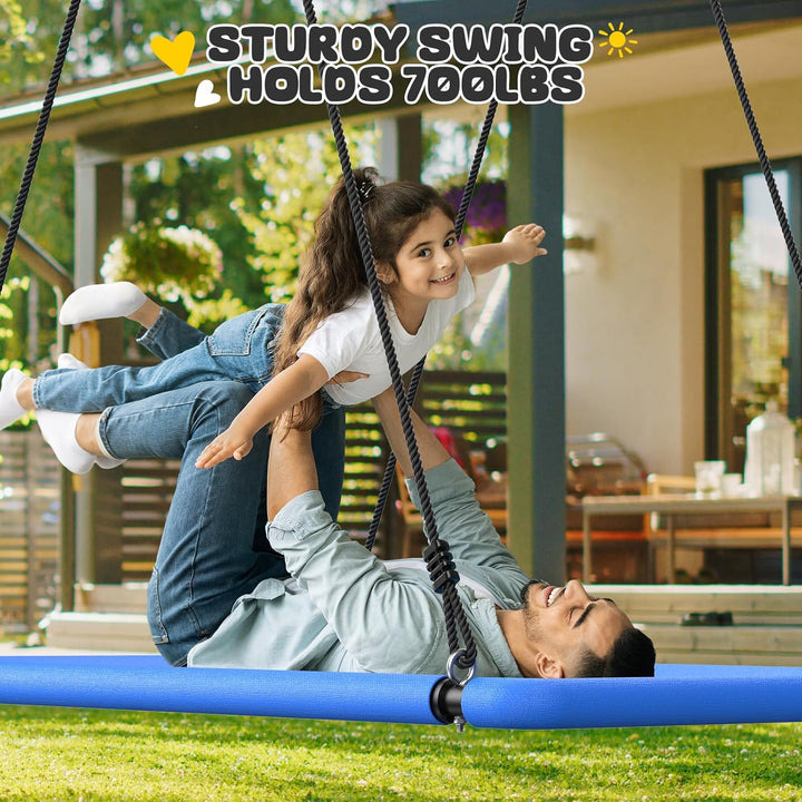 700Lb 60" Rectangle Platform Tree Swing for Kids and Adults Waterproof 2 Hanging Straps (Blue)