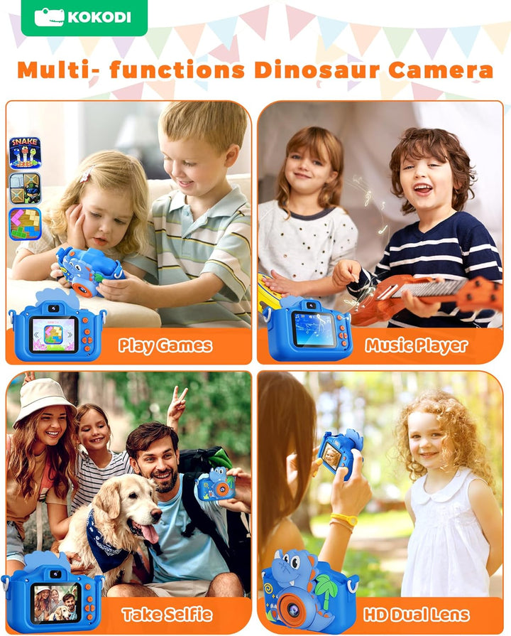 Kids Camera Toy Digital Camera for Kids, Dinosaurs Birthday Gifts for Boys Age 3-12, 1080P HD Video Camera for Toddler, Children Toys for 3 4 5 6 7 8 9 Year Old Boys with 32GB SD Card