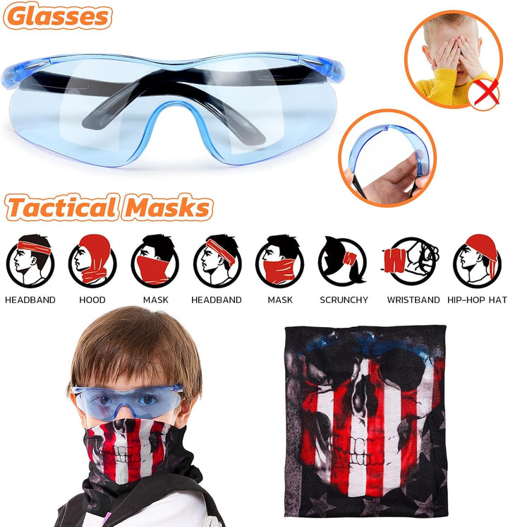 Kids Tactical Vest Kit for Nerf Guns Elite Series with Refill Darts,Tactical Mask Wrist Band,Protective Glasses,Toys for 7 8 9 10 12 Year Old, Orange