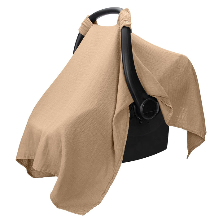 Baby Car Seat Cover - Soft, Breathable Bamboo Rayon and Muslin Cotton Blend - Lightweight Canopy for Sun, Bug, and Comfort Protection - Large Size Infant Seat Cover in Sage Design