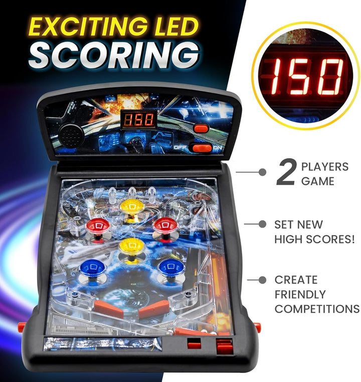 New Era Pinball Game Black – Interactive Tabletop or Floor Arcade Pinball Machine for Kids & Adults – LED Scoring, Lights & Sounds, Fast & Fun 3-Ball Launch Game – Ideal Gift for Birthdays & Christmas