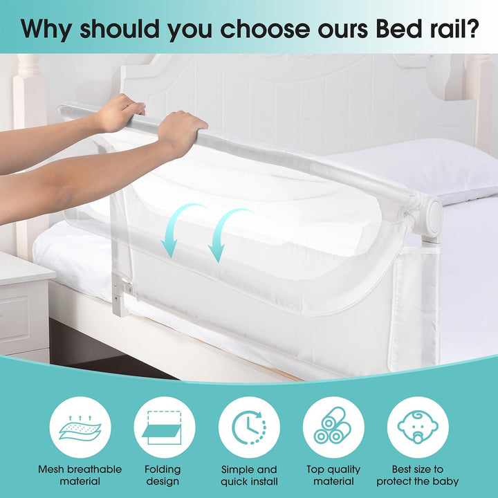 Baby Bed Rail Guard for Toddlers -46" Toddler Bed Rails for Twin, Full, Queen, King Bunk Size Bed Swing down Bedrail Extral Tall Child Safety Side Railing Guards for Kids