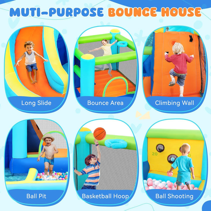Inflatable Bounce House Water Slide Park, Bouncy Castle with Blower for Indoor & Outdoor, Jumping Castle with Slide, Climbing Wall, Basketball