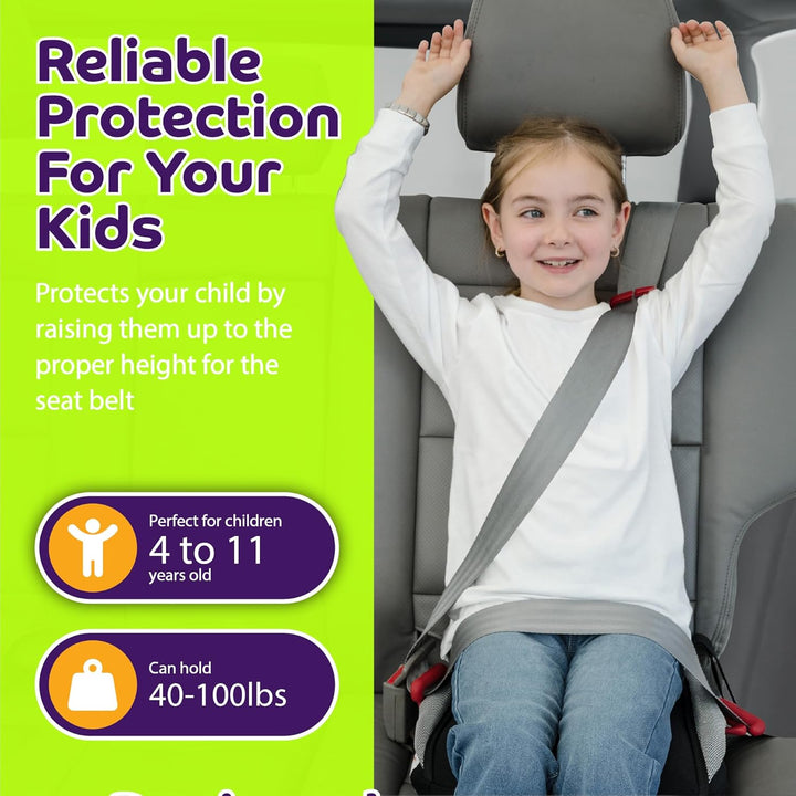 Inflatable Booster Car Seat – Foldable, Lightweight, Backless Travel Booster Seat for Kids, Portable Carseat for Toddler, Fits 3 Across, Compact for Uber - Ages 4-11 Year Old, - Black