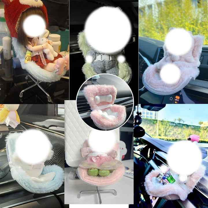 Doll Car Seat for 17Cm Dolls with Air Vent Clip and Desktop Stand, Cute and Functional Car Ornament for Blind Box Doll Fans, Collectors (Pink)