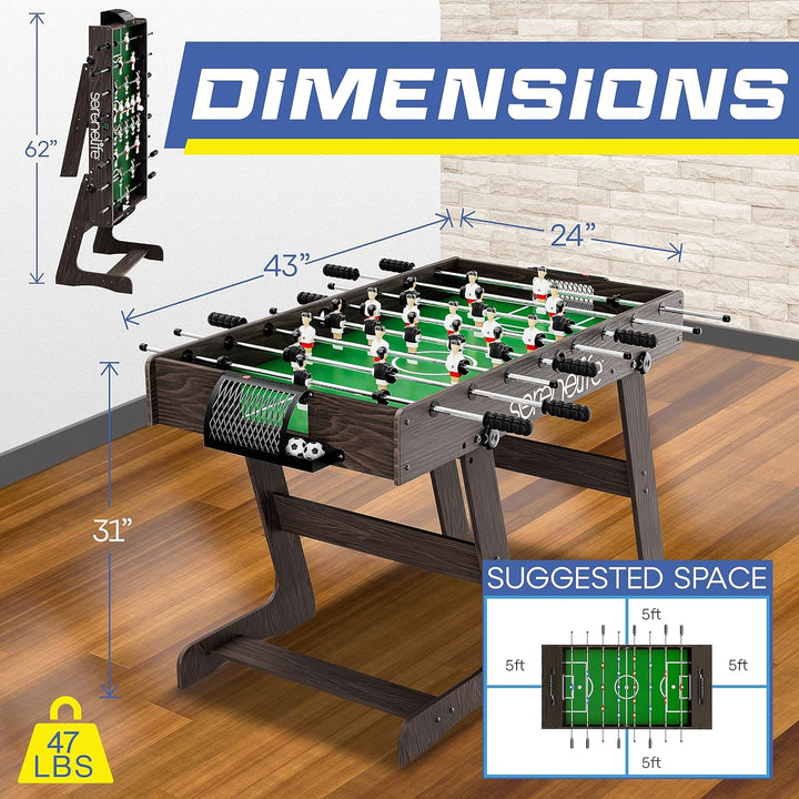 Folding Foosball Table, 4’ X 2’ Full Competition Size Foldable Space Saving Table Soccer for Home, Arcade Game Room, for Indoor or Outdoor, Family Game Night, Perfect for Kids and Adults