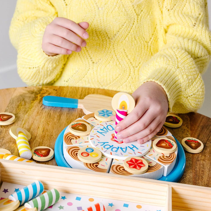 Birthday Party Cake - Wooden Play Food with Mix-N-Match Toppings and 7 Candles