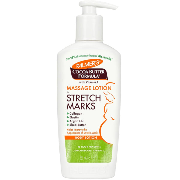 Cocoa Butter Formula Massage Lotion for Stretch Marks, Pregnancy Skin Care, Belly Cream with Collagen, Elastin, Argan Oil and Shea Butter, 8.5 Ounces