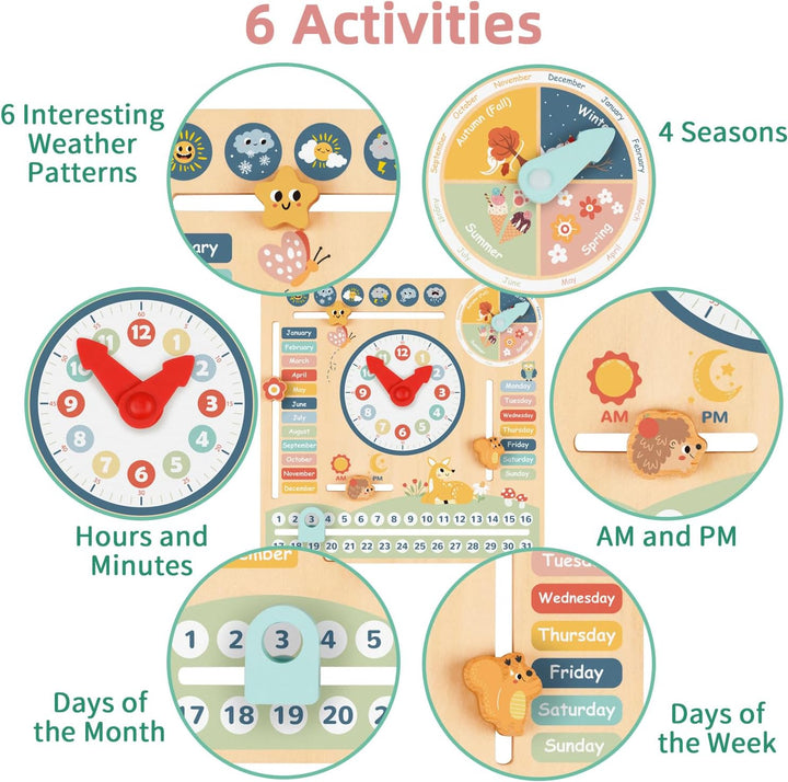 Kids Daily Calendar Montessori Educational Wooden Learning Toys My Calendar Clock Wooden Toys for Toddler Kids
