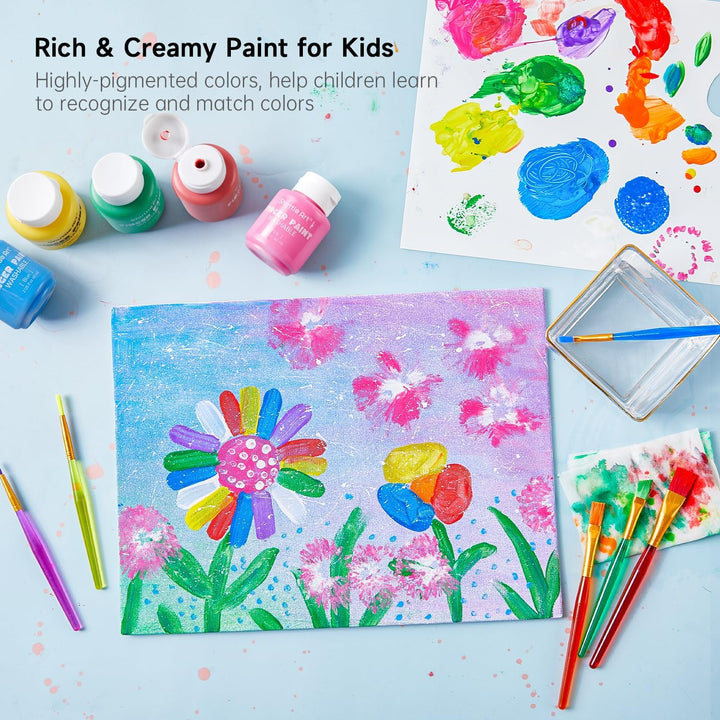 Kids Washable Finger Paints Set,  33 Pack Non Toxic Kids Painting Set with 10 Colours (60Ml) Finger Paints, Paint Pad, Sponge Paint Brushes, Eco Natural for Children and Toddler